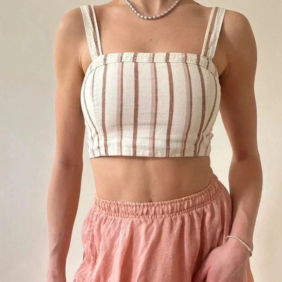 Abercrombie & Fitch Tops - Abercrombie & Fitch Cropped Linen blend Tank - Stripped - SIZE LARGE